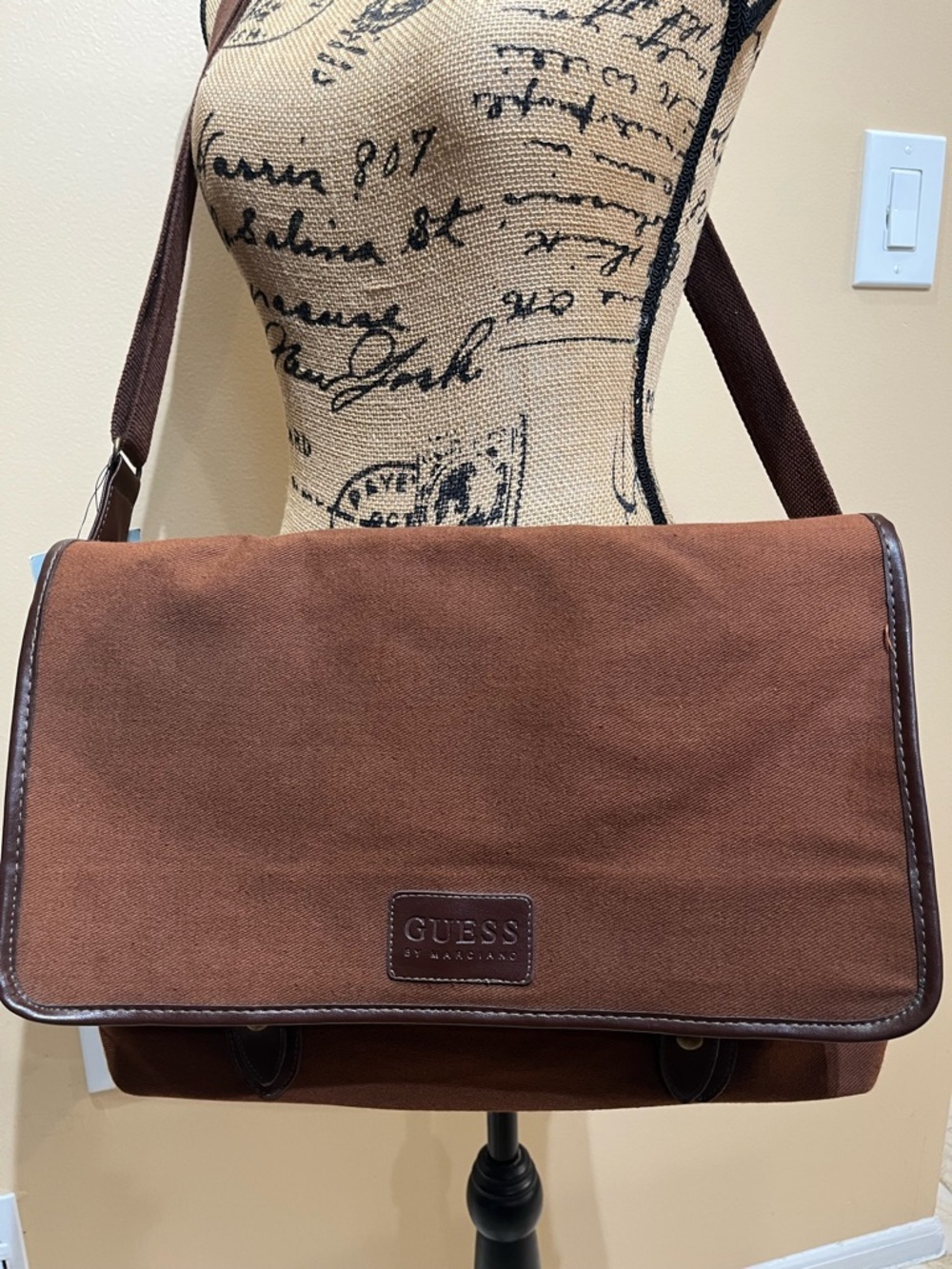 Guess by Marciano Brown Canvas Messenger Bag Shoulder Bag